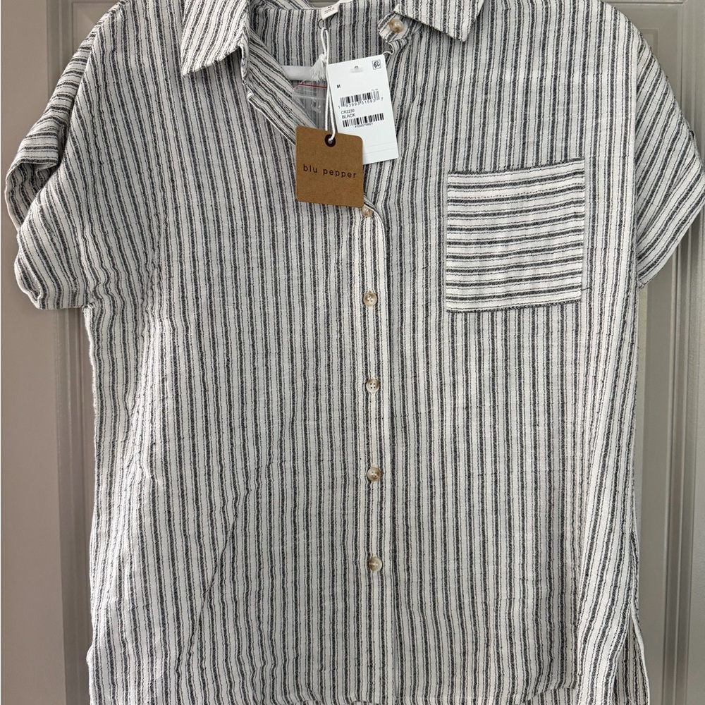 Blu Pepper Striped  Women's Shirt - black/Gray stripe linen